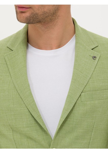 Erkek Yeşil Slim Fit Yün Keten Karışımlı Ceket 50264777-VR087