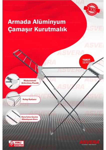 Mavi Metal Çamaşır Kurutmalık, Alüminyum Borulu, Kanatlı, Dayanıklı, Şık Tasarım