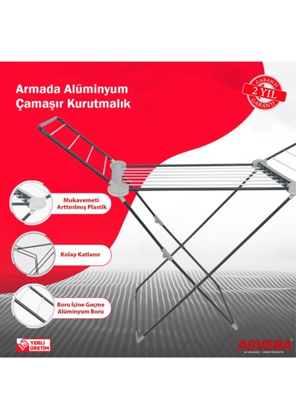 Mavi Metal Çamaşır Kurutmalık, Alüminyum Borulu, Kanatlı, Dayanıklı, Şık Tasarım indirimleri