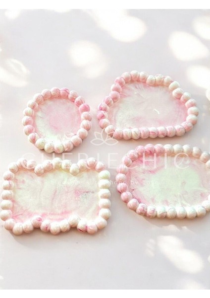 Elite Bubble Oval Dekor Obje | Sunum Tabak | Mermer (Soft Kızıl Pembe) 1 Adet