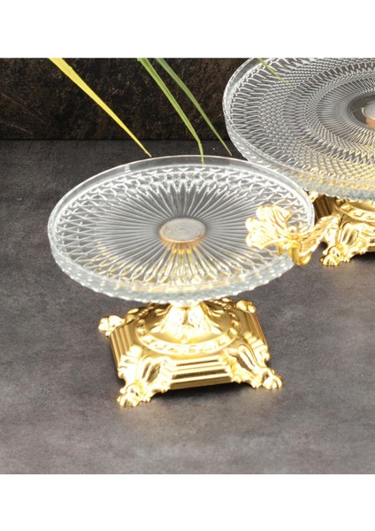 Elite Ayakli Kelebekli Cam Sunumluk 16 cm Gold 1 Adet