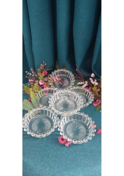 Elite Boncuklu 6 Lı Cam Sunumluk Çerezlik Kahvaltılık Set 13 cm Ağız Genişliği 4 cm Yükseklik 1 Adet
