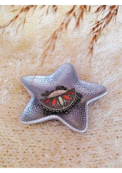 Elite Gümüş Renk Deniz Yıldızı Takı Tabağı Organizer Takı Tabağı Dekoratif Takı Tabağı 14 x 14 cm 1 Adet