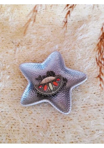 Elite Gümüş Renk Deniz Yıldızı Takı Tabağı Organizer Takı Tabağı Dekoratif Takı Tabağı 14 x 14 cm 1 Adet