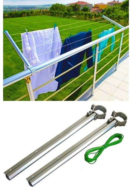 2 Kollu Alüminyum Balkon Çamaşırlığı, Bej, Dayanıklı ve Hafif Tasarım