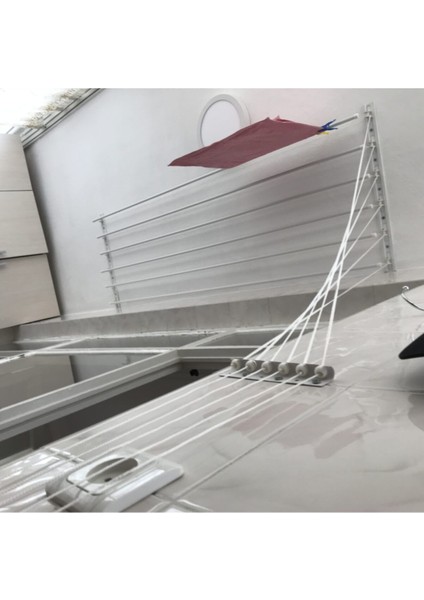 Asansörlü Çamaşırlık 6 Çubuk, 140 cm, Metal, Beyaz, Dayanıklı ve Şık Tasarım