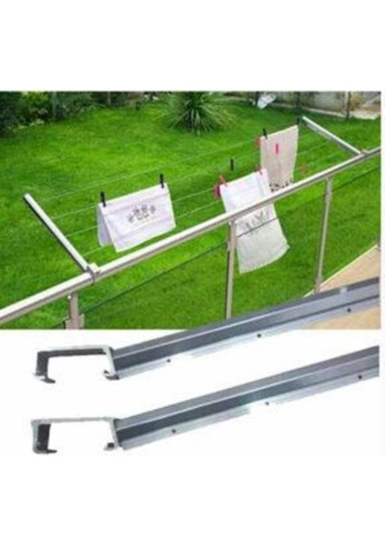 Alüminyum Balkon Çamaşır Askılığı ve Kurutmalık, Gri Renkli, Hediye Çamaşır İpi