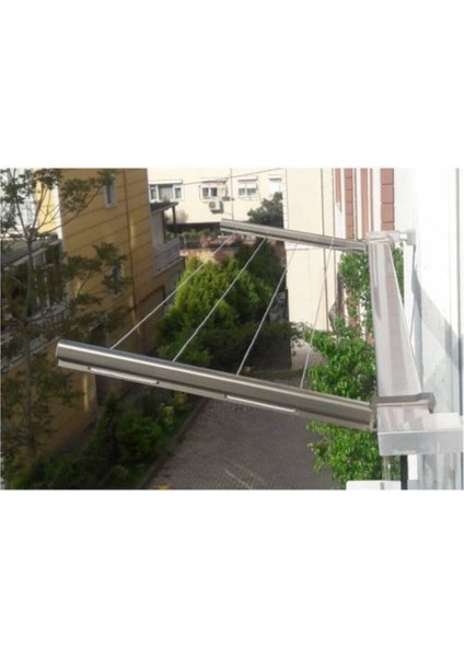 Alüminyum Balkon Çamaşır Askılığı ve Kurutmalık, Gri Renkli, Hediye Çamaşır İpi