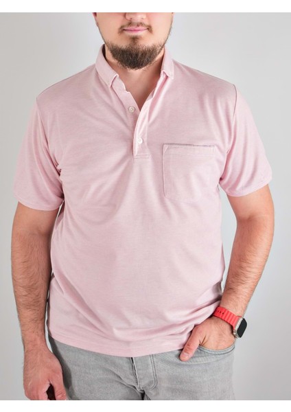 Battal Cepli Erkek Pembe Kısa Kol Yakalı Baba Tshirt