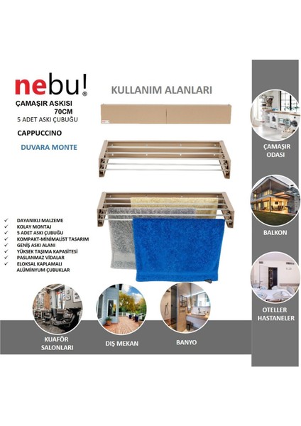 Kompakt ve şık tasarımlı 70cm paslanmaz metal çamaşır kurutma askısı