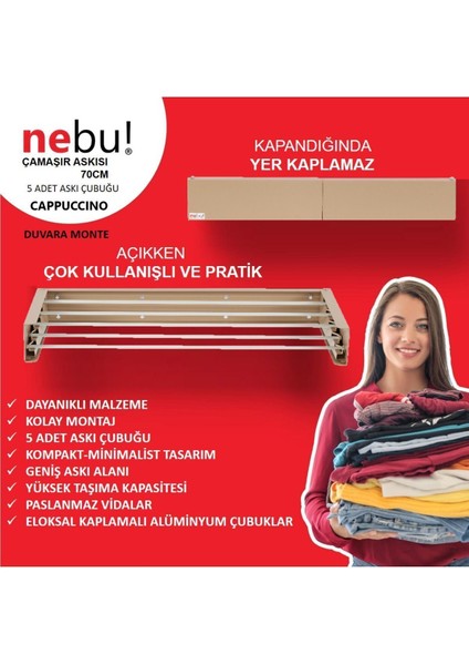 Kompakt ve şık tasarımlı 70cm paslanmaz metal çamaşır kurutma askısı modelleri