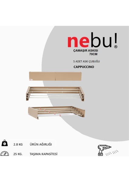 Kompakt ve şık tasarımlı 70cm paslanmaz metal çamaşır kurutma askısı