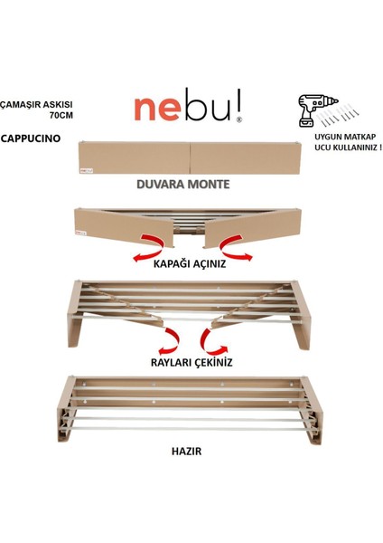 Kompakt ve şık tasarımlı 70cm paslanmaz metal çamaşır kurutma askısı