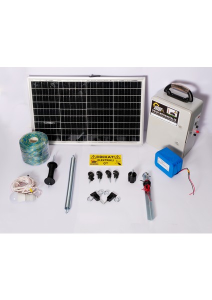 Elektrikli Çit (18A Lifepo Set-3 ve Set-4) Domuz Ayı Kovucu 50 Watt Panel 500MT Örgü 100 Ad. Seçeceğiniz Izolatör