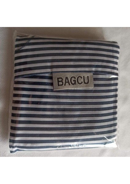 Lacivert çizgili hafif ve yıkanabilir çevre dostu plaj çantası 34x48 cm