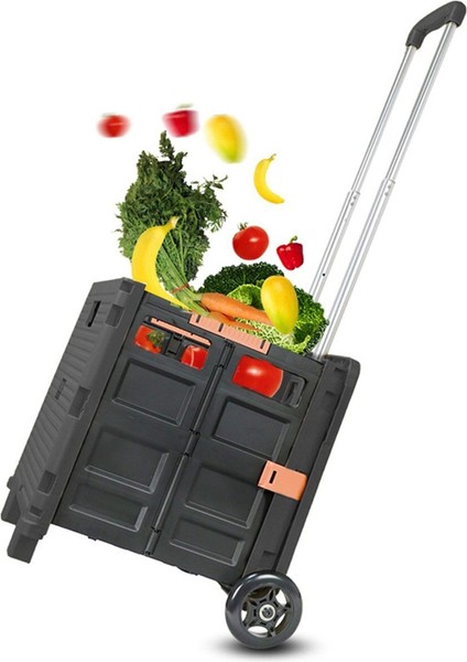 Katlanabilir ve Ayarlanabilir Market Arabası 40 kg, Siyah, 42 cm