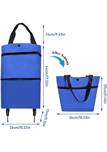 Katlanabilir Pazar Arabası ve Çanta, Su Geçirmez, 43 cm, Mavi, 2'li Set fiyatları