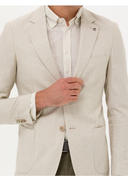 Erkek Ekru Slim Fit Ceket 50265241-VR019