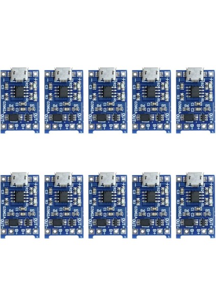 TP4056 Micro USB 1s 3.7V Lipo, Li-Ion Pil Bms Korumalı Şarj Devresi - 10 Adet