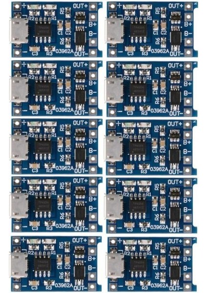 TP4056 Micro USB 1s 3.7V Lipo, Li-Ion Pil Bms Korumalı Şarj Devresi - 10 Adet