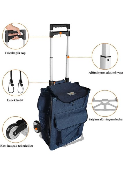 Katlanabilir El Arabası ve Çanta, Renk: Gri, Boyut: 38x59 cm