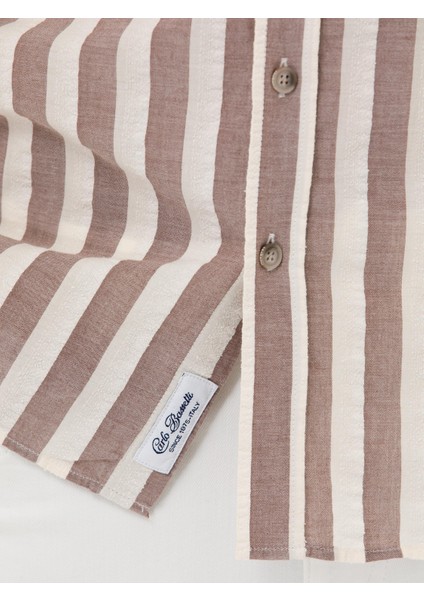 Erkek Kahverengi Slim Fit Uzun Kollu Çizgili Gömlek 50265483-VR029