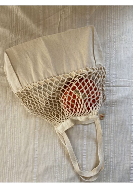 Keten Tabanlı Renkli Alışveriş Filesi, Pamuklu, 70x43 cm, TR Menşei