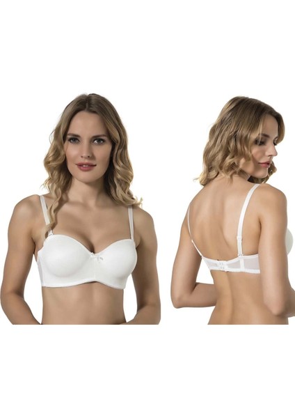 Mesh Kumaş C Cup Içi Boş Straplez Kadın Ekru Sütyen - 1221