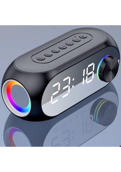RGB LED Işıklı Bluetooth Hoparlör, Dijital Alarm, FM Radyo, MP3, Şarjlı, Siyah