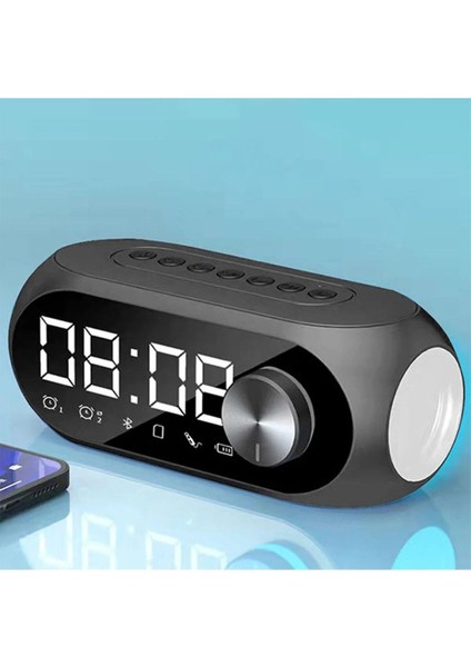 RGB LED Işıklı Bluetooth Hoparlör, Dijital Alarm, FM Radyo, MP3, Şarjlı, Siyah