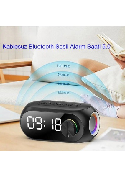 RGB LED Işıklı Bluetooth Hoparlör, Dijital Alarm, FM Radyo, MP3, Şarjlı, Siyah