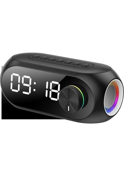 RGB LED Işıklı Bluetooth Hoparlör, Dijital Alarm, FM Radyo, MP3, Şarjlı, Siyah