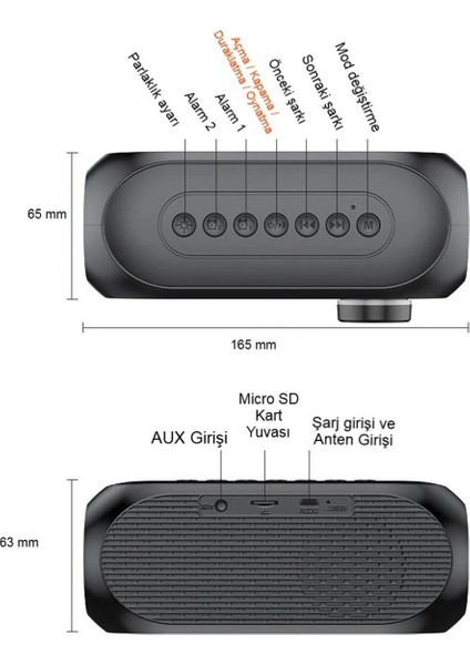 RGB LED Işıklı Bluetooth Hoparlör, Dijital Alarm, FM Radyo, MP3, Şarjlı, Siyah