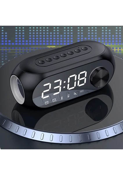 RGB LED Işıklı Bluetooth Hoparlör, Dijital Alarm, FM Radyo, MP3, Şarjlı, Siyah