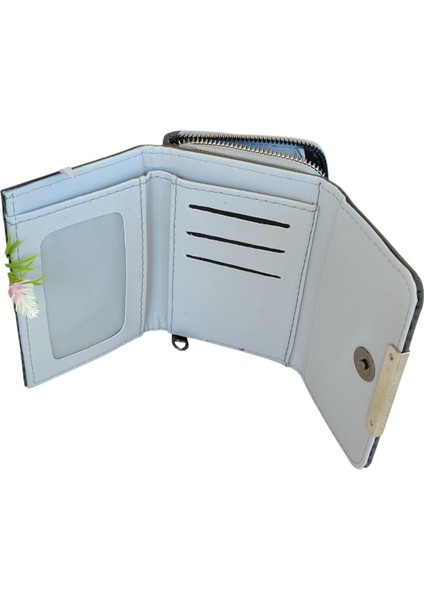 Zebra Desenli Renkli Yumuşak Kumaş Yüzey Çok Gözlü Continantel Kadın Cüzdanı 16X9X5 fırsatları