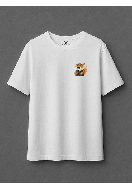 Unisex Fox Baskılı Oversize T-Shirt
