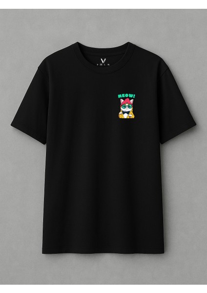 Unisex Cat Baskılı Oversize T-Shirt