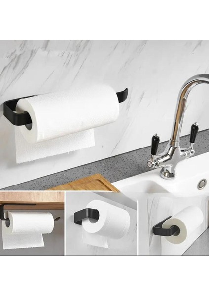 Elite - Paslanmaz Siyah ,kağıt Rulo Havluluk, Peçetelik, Yapışkanlı ,banyo Askısı 2 Adet 1 Adet