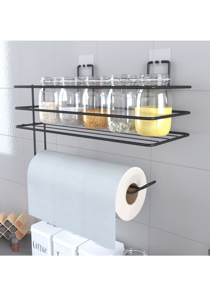 Elite Yapışkanlı Raflı Kağıt Rulo Havluluk Peçetelik Havlu Kağıltlık Siyah Banyo Mutfak Düzenleyici Raf 1 Adet