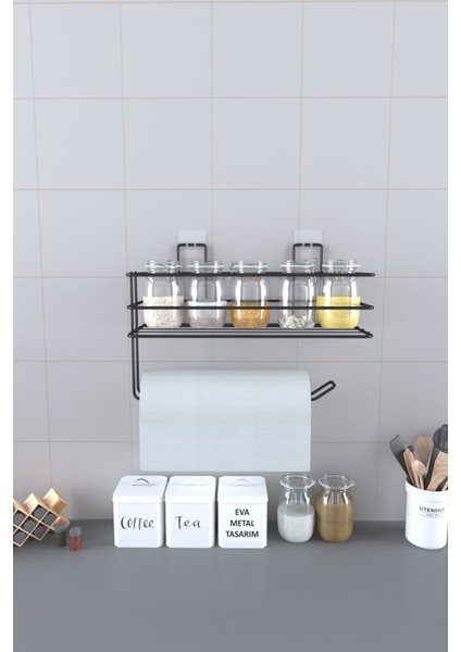 Elite Yapışkanlı Raflı Kağıt Rulo Havluluk Peçetelik Havlu Kağıltlık Siyah Banyo Mutfak Düzenleyici Raf 1 Adet