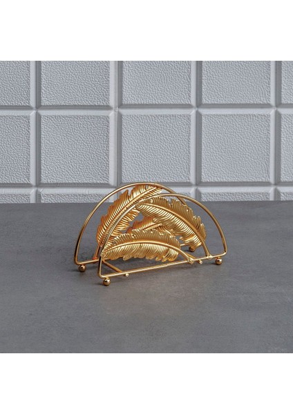 Elite Home Yaprak Metal Üçgen Peçetelik 16X8X5 cm Altın Rengi 1 Adet
