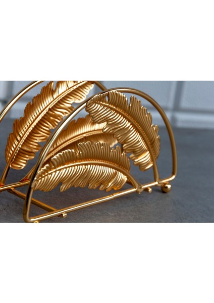 Elite Home Yaprak Metal Üçgen Peçetelik 16X8X5 cm Altın Rengi 1 Adet