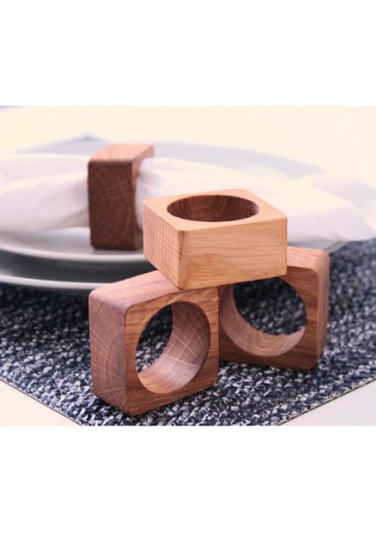 Elite 6'lı Kare Ahşap Peçete Halkaları, Servis Sunumu Için Peçete Yüzüğü 4 cm 4 cm 1 Adet