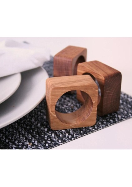 Elite 6'lı Kare Ahşap Peçete Halkaları, Servis Sunumu Için Peçete Yüzüğü 4 cm 4 cm 1 Adet