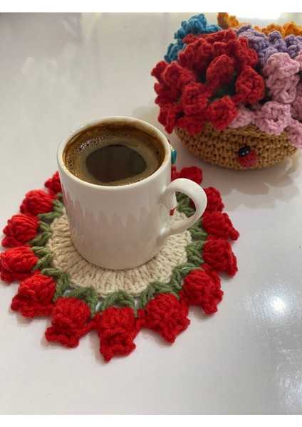 Elite Örgü Fincan Sunum Altlığı (6 Adet +Sepet) 1 Adet