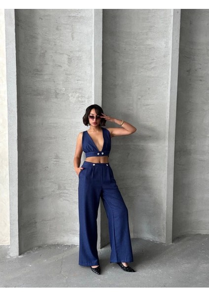 Crop Pantolon Keten Takım S255012
