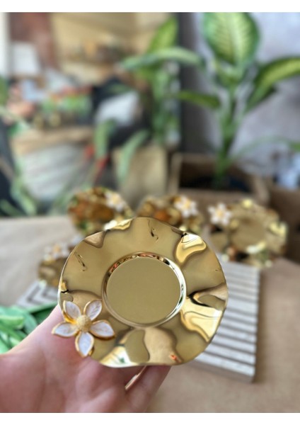 Elite Gold Çiçek Detaylı 6'lı Lüks Çay Tabağı Seti – Şık Sunumluk (12CM) 1 Adet