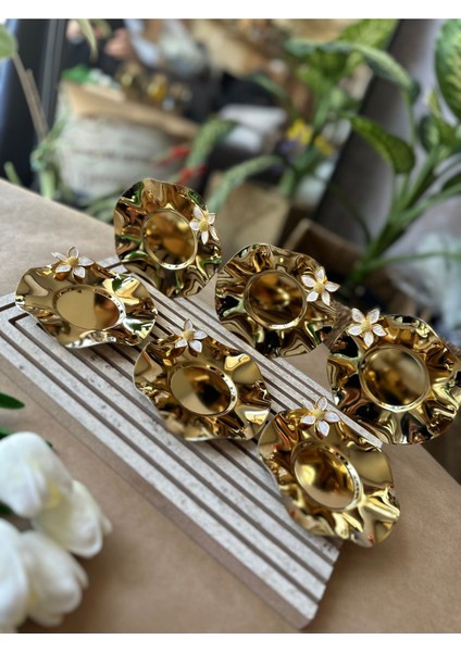 Elite Gold Çiçek Detaylı 6'lı Lüks Çay Tabağı Seti – Şık Sunumluk (12CM) 1 Adet