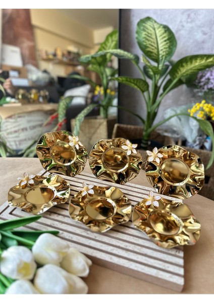 Elite Gold Çiçek Detaylı 6'lı Lüks Çay Tabağı Seti – Şık Sunumluk (12CM) 1 Adet