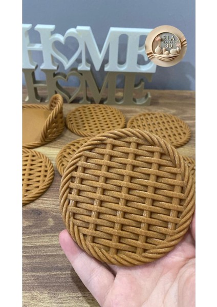 Elite Şık ve Doğal Tasarım: Rattan Hazeran Desenli Bardak Altlığı Seti (6’lı) + Stand 1 Adet